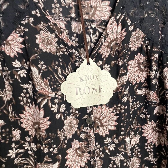 Knox Rose Size Small Floral Lace Peasant Button Top Bohemian Front Knot  NEW - Picture 7 of 8